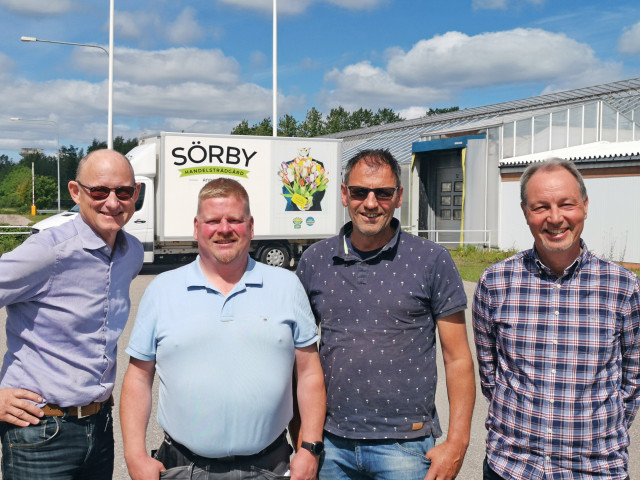 Per Olof Olsson, Lars Hallenberg, Cornelis Schrieken och Staffan Thegel på Sörby Handelsträdgård.