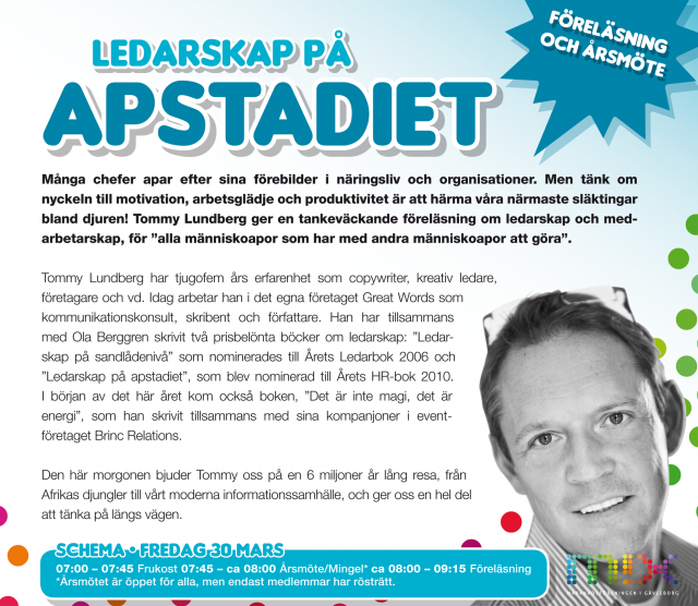 MIX marknadsföreningen i Gävleborg bjuder in till årsmöte & "Ledarskap på apstadiet" med Tommy Lundberg.