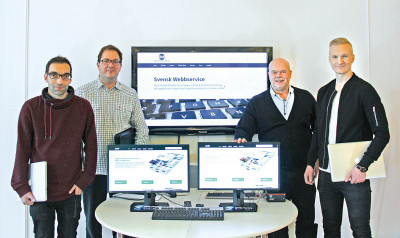 Grundarna av Svensk Webbservice fr.v. Henrik Dahl, Stefan Wennberg, Joe Formgren och Emanuel Golabiewski på Precis Reklam i Gävle.